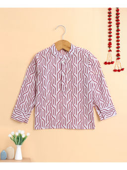 The Magic Wand - Cotton White Printed Full Sleeves Short Kurt