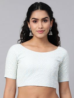 FLAHER - Women Blue Embroidered Georgette Readymade Padded Blouse