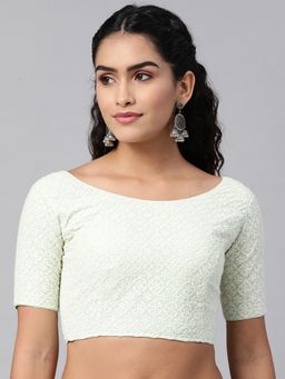 FLAHER - Women Green Embroidered Georgette Readymade Padded Blouse