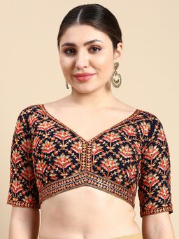 FLAHER - Embroidered Mirror Work Readymade Padded Saree Blouse