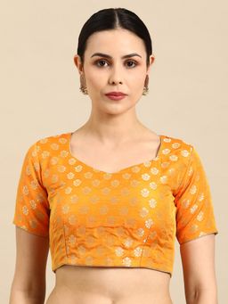 FLAHER - Woven Design Banarasi Silk Jacquard Ready To Wear Padded Saree Blouse