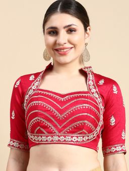 FLAHER - Women Embroidered Silk Sweetheart Neck Padded Readymade Blouse