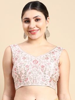 FLAHER - Embroidered Silk Readymade Padded Saree Blouse