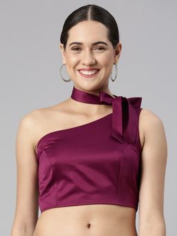 FLAHER - Women Solid Satin Padded Saree Blouse