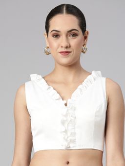 FLAHER - Women Solid Satin Padded Saree Blouse with Ruffles Detail