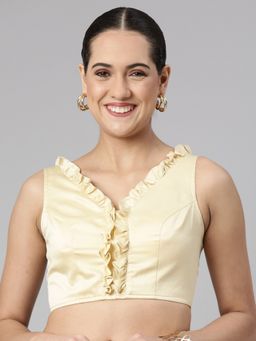FLAHER - Women Solid Satin Padded Saree Blouse with Ruffles Details
