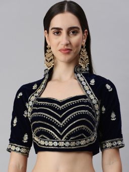 FLAHER - Women Embroidered Velvet Ready To Wear Padded Saree Blouse