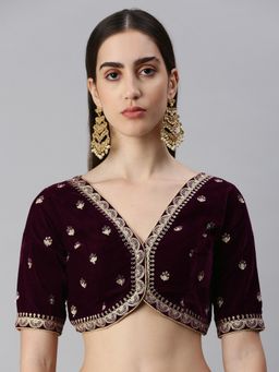 FLAHER - Women Embroidered Velvet Ready To Wear Padded Saree Blouse