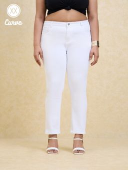 Twenty Dresses by Nykaa Fashion - Curve Marilyn White Solid Slim Fit Ankle Length Jeans