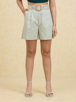 Twenty Dresses by Nykaa Fashion - Sea Green Solid High Rise Buckle Belted Shorts (Set of 2)