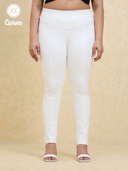Twenty Dresses by Nykaa Fashion - Curve Off White Solid High Waist Cut And Sew Skinny Jeggings