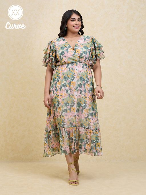 Buy Twenty Dresses by Nykaa Fashion Curve Multicolor Floral Printed Midi  Dress Online