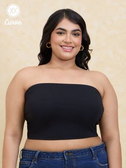 Twenty Dresses by Nykaa Fashion - Curve Black Solid Crop Basics Tube Top