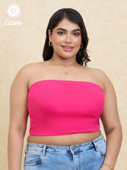Twenty Dresses by Nykaa Fashion - Curve Bright Pink Solid Crop Basics Tube Top