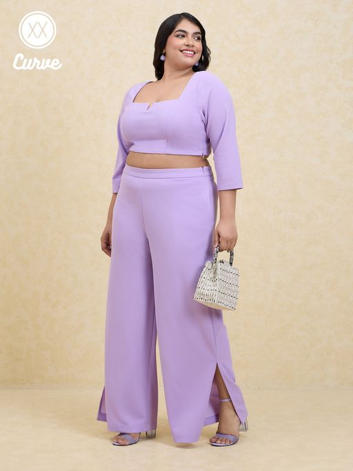Buy Twenty Dresses by Nykaa Fashion Curve Solid Lilac Crop Top High Waist  Pants Co ord Set (Set of 2) Online