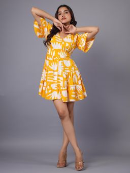 Twenty Dresses by Nykaa Fashion - Yellow and White Abstract Printed Mini Dress