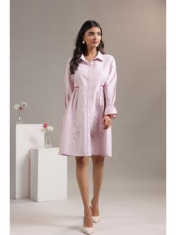 Twenty Dresses by Nykaa Fashion - Women Red & White Striped Cotton Shirt Dress