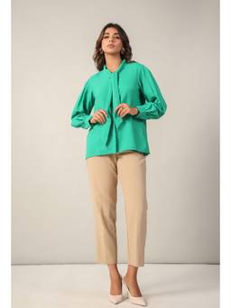 Twenty Dresses by Nykaa Fashion - Cool Green Tie-Up Neckline Shirt