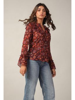 Twenty Dresses by Nykaa Fashion - Brown Floral Button Down Collar Full Sleeves Shirt