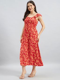 Twenty Dresses by Nykaa Fashion - Red Floral Printed Viscose Flex Sleeveless Midi Dress