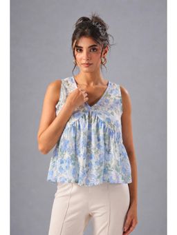 Twenty Dresses by Nykaa Fashion - Blue Floral Print Voil Top