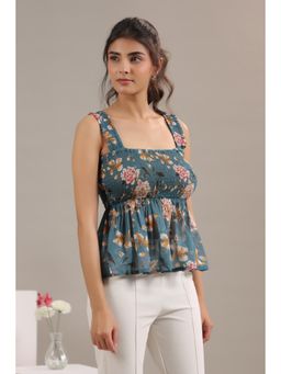 Twenty Dresses by Nykaa Fashion - Peplum Top In Floral Print - Teal