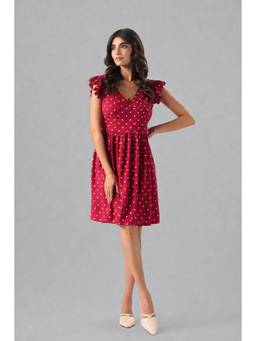 Twenty Dresses by Nykaa Fashion - Red Polka Dot Rayon Mini Dress