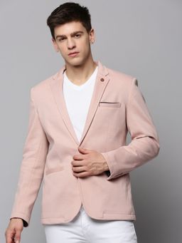 SHOWOFF - Mens Notched Lapel Solid Pink Open Front Blazer