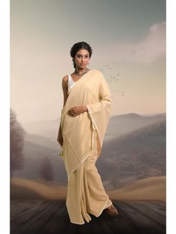 Huts and Looms - Women Ivory Woven Brocade Saree Without Blouse