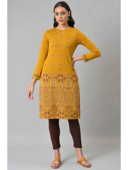 W - Mustard Printed Winter Kurta