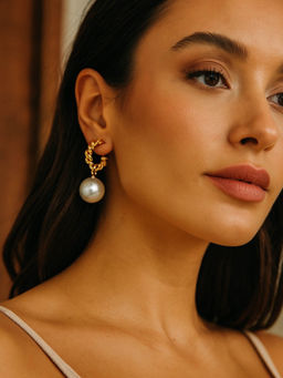 Digital Dress Room - Pearl Drop Hoop Design Western Earrings
