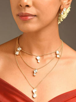 Abdesigns - Sophisticated Gold Plated Polki American Diamond Jewellery Set