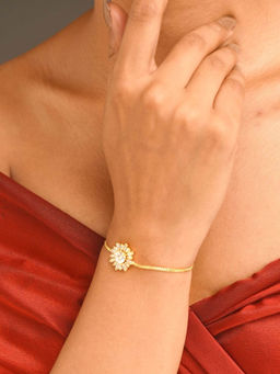 Abdesigns - Gold Plated White American Diamond Studded Hand Bracelet