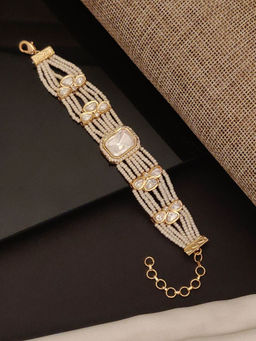 Abdesigns - Gold Plated Polki Studded Hand Bracelet