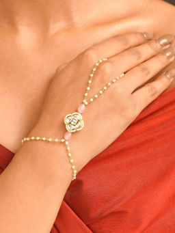 Abdesigns - Gold Plated Kundan Pink Studded Hand Hand Harness