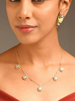 Abdesigns - Sophisticated White Gold Plated Polki American Diamond Jewellery Set