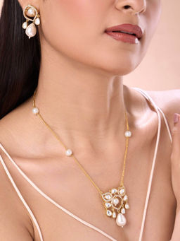 Abdesigns - Sophisticated Gold Plated Polki American Diamond Jewellery Set