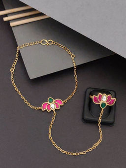 Abdesigns - Gold Plated Pachi Kundan Studded Hand Hand Harness