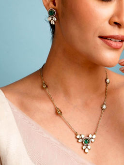 Abdesigns - Enchanting Gold Plated Polki American Diamond Studded Jewellery Set