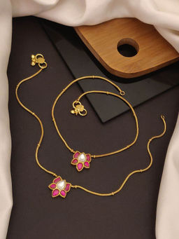 Abdesigns - Enchanting Pink Pachi Kundan Gold Plated Anklet