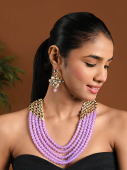 I Jewels - Gold Plated Kundan Studded and Pearl Layered Jewellery Set