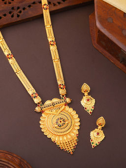 Estele - Ethnic Gold-Plated Long Gehena Temple Jewellery Set