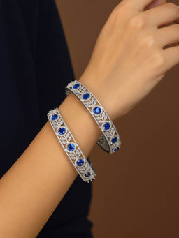 Estele - Classic Gehena Silver Plated Blue Cz Bangle