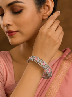 Estele - Classic Gehena Silver Plated Pink Cz Bangle
