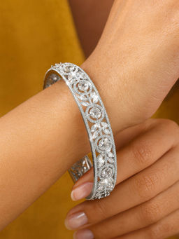 Estele - Classic Gehena Silver Plated White Cz Bangle