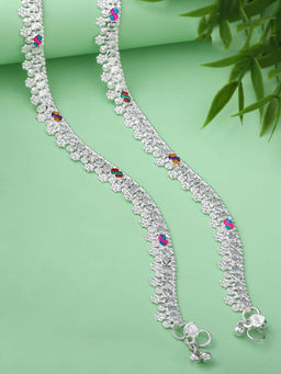 Estele - Colourful Floral Gehena Silver Plated Payal