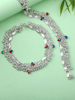 Estele - Ethnic Silver Tone Gehena Colourful Payal