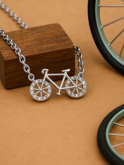 Estele - Funky Gehena Silver Finish Charm Cycle Necklace