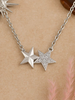 Estele - Silver Finish Gehena Stylish Lightweight Charm Twin Star Necklace