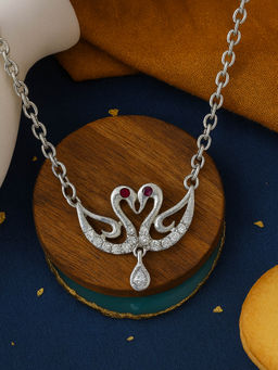 Estele - Gehena Silver Tone Minimal Charm Twin Swan Necklace